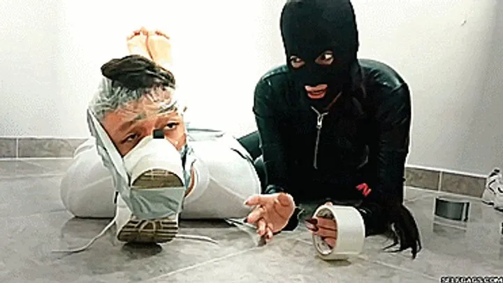 Femdom Bondage By Selfgags - She Left The Silly Wannabe Hero Powerless And Humiliated In Tape Bondage! (low res mp4)