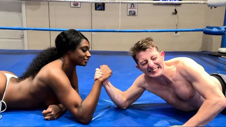 Protein Wrestling - Part 1 Paris Love vs The Late Great Patrick Starr in Topless Mixed Competitive Arm Wrestling Match