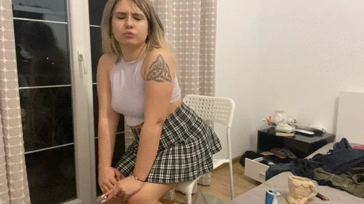 Nipsandstrips - Farting in skirt on chair while smokingg