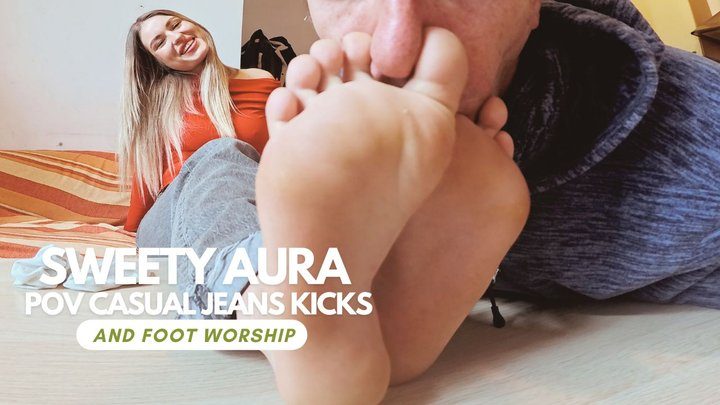 Martial Fetish - Sweety Aura POV casual jeans kicks and foot worship