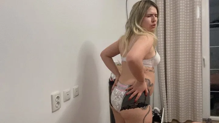 Nipsandstrips - Bloated belly latina farting in diaperss with face expressions
