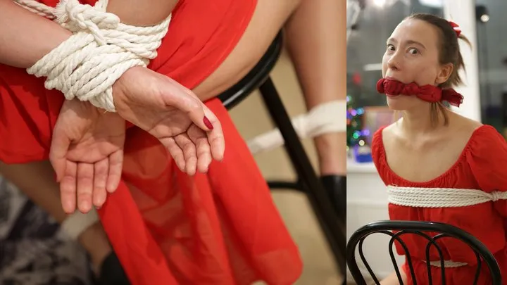 Bondage Dreams - Sofi_Bondage with white rope on a chair and gagging_Tel_Part 1-2_Full version
