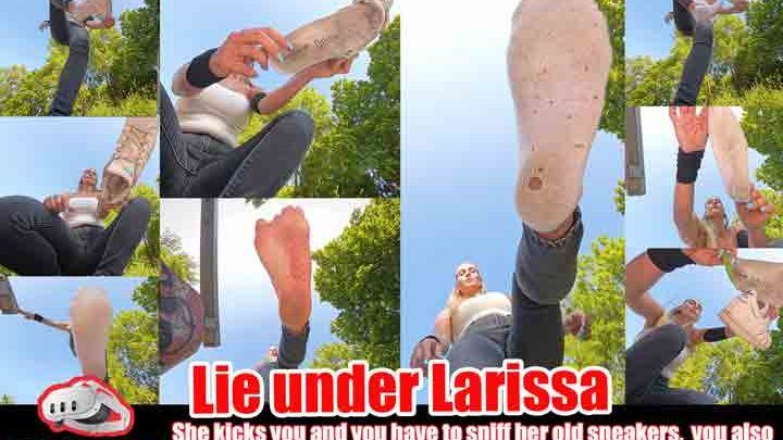 Vr Feet Clips - Eating Girls Clips - VR 3D 5,7k - Lie under Larissa, she kicks you and you have to sniff her old sneakers, you also have to smell her cheesy socks and lick her dirty foot soles clean