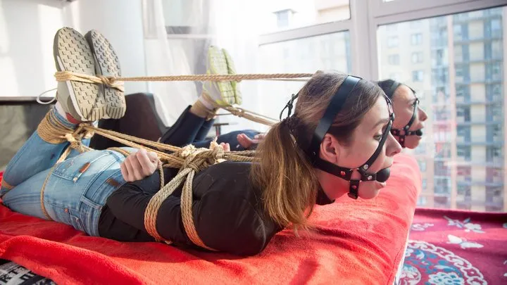 Bondage Dreams - Sofi and Sally_Bondage in jeans and black sweatshirts with jute ropes_Part 3
