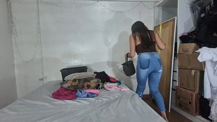 Queen Anita P - Goddess Priscila Hiroshi Cleaning the House and Releasing Muffled Farts in her Tight Jeans - Part 1