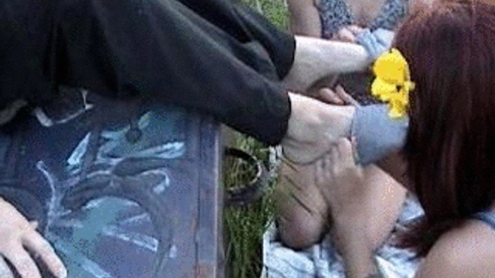 My Masters Feet - Two foot slaves in the park