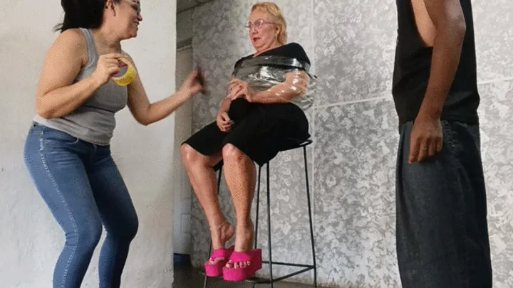 Goddess Foot Fetish - Tied with lots of tape to a chair she gets lots of foot tickling (1)