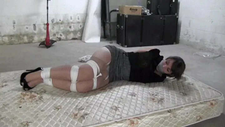 Girl Next Door Bondage - r2507LIZ-Secretary chair tied and gagged in a warehouse
