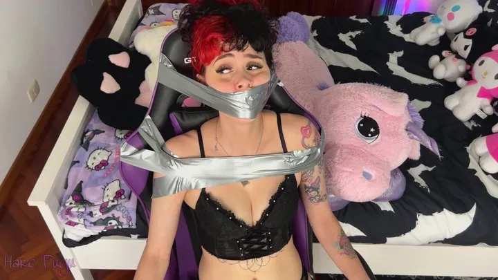 Hare Fuyu - Gamer girl trapped, bound and gagged up to her nose!!!!!