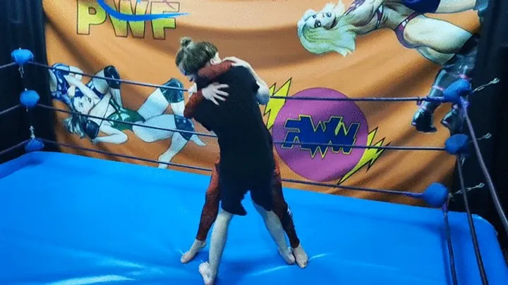 The Wrestling Amazons - Grappling girl in rushguard wrestles a skinny guy