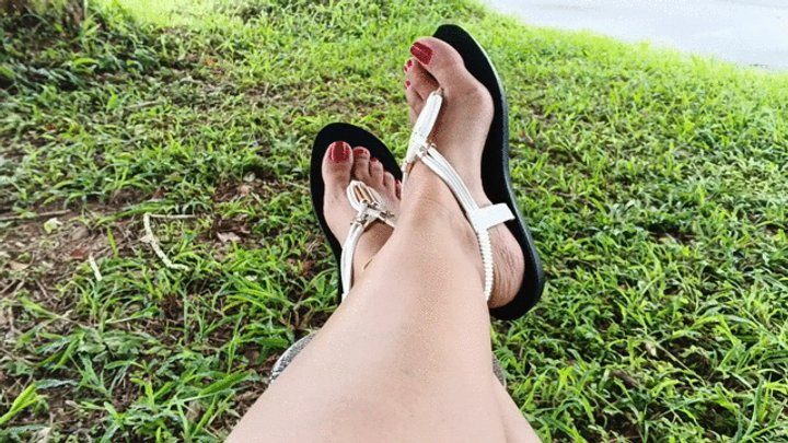 Goddess Foot Fetish - Roxan wears beautiful white flip-flops on her feet matching the pronounced arches (3)