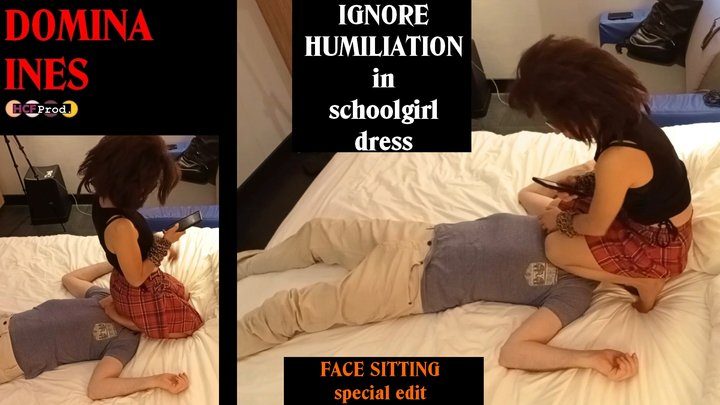 Squeeze N Smother - IGNORE FACE SITTING HUMILIATION in SCHOOLGIRL SKIRT by INES (480p)