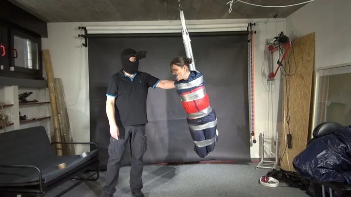 Shinynylonartsbound - Marie taped and suspended in shiny nylon Rainwear