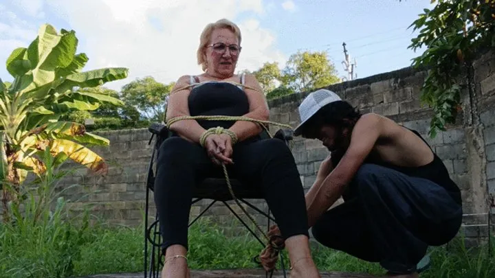 Goddess Foot Fetish - Two people tie mature woman with rope and tickle her very badly (1)
