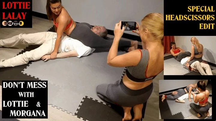 Squeeze N Smother - LOTTIE LALAY and MORGANA both HUMILIATES sarcastic french macho with HEADSCISSORS (480p)