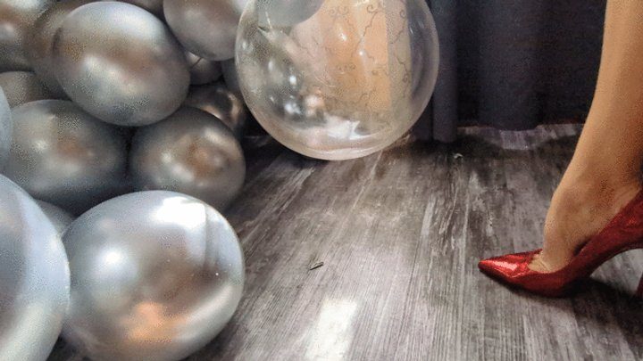 Foot Fetish Paradise - Katherine bursting balloons under her sexy red stilettos