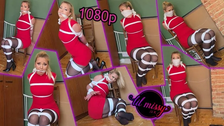 Lil Missy Uk Store - Lil Missy UK in Chairtied In Red Dress With OTN Gag 1080p