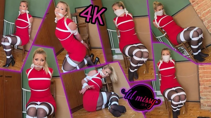 Lil Missy Uk Store - Lil Missy UK in Chairtied In Red Dress With OTN Gag 4K