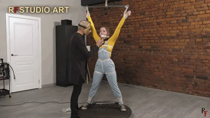 Rf Studio Production - Arina in X-Position Standing Bondage in Denim Overalls (UHD 4K MP4)