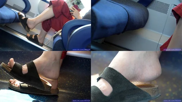 Footworshiplovers - Rude bratty girl puts her birkentock sandals on seat, shoeprint on it, ignoring foot fetish