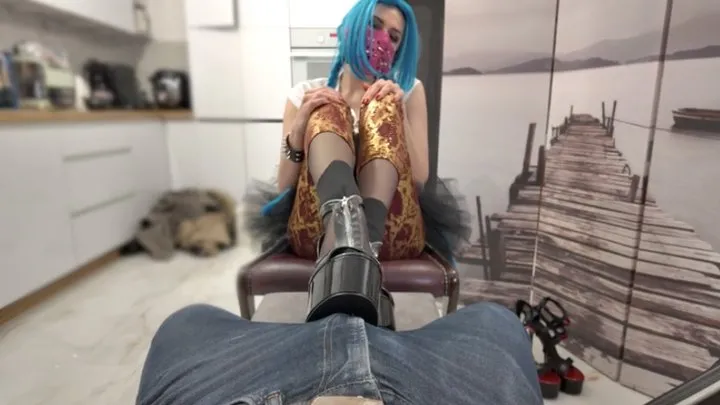 Hd Polish Mistress - Jinx Rubs Your Penis In Jeans With Her Black High Hells Shoes - Part 1
