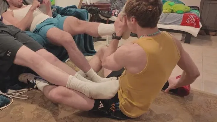 Rocky Sparks - POV Footjob Threesome After Gym with Lobo, James, and Rocky