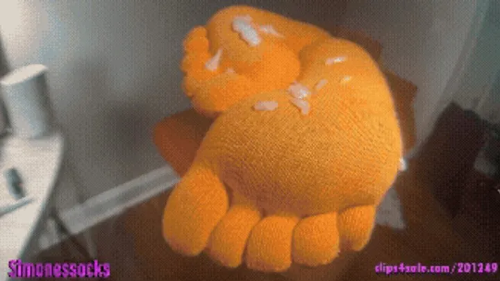 Simonessocks - orange toe socks & Gripped up Biker shorts ( Sockjob , Footjob - segment ) sticky socks cum