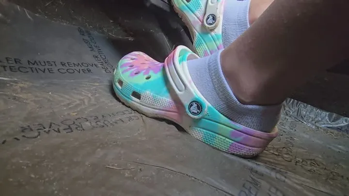 Chrissy Trample - Chrissy socks and crocs in car