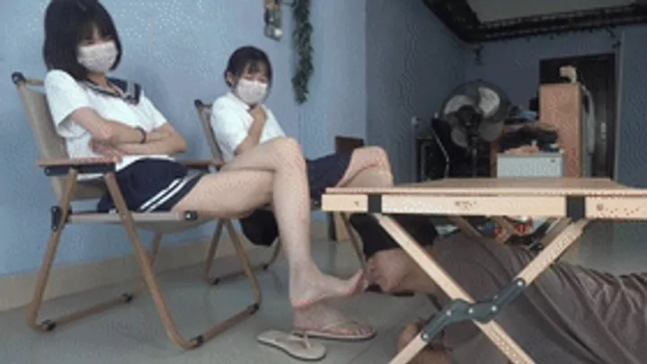 Asian Feet Goddess Worship - Two goddesses humiliate boss with beautiful feet, smelling, licking, and trampling on his penis!