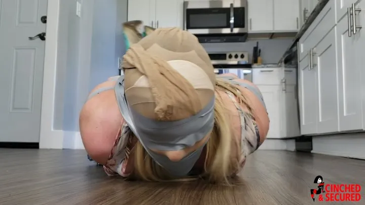 Cinched And Secured - Kendra Lynn - Taped, Hooded and Hogtied in Her Kitchen (MP4 Format)