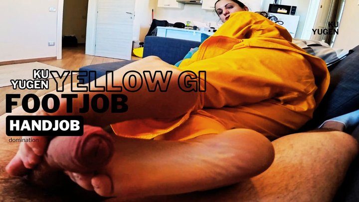 Martial Fetish - Ku Yugen yellow gi ballbusting, footjob and handjob domination