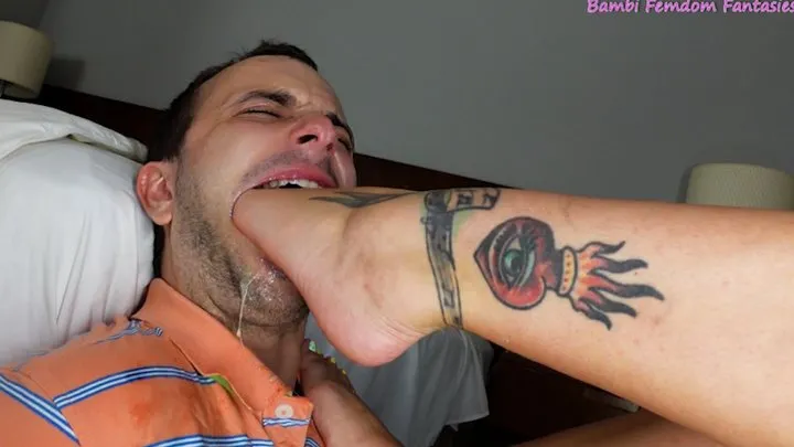 Bambi Femdom Fantasies - Ayla's Intense Foot Gagging - foot domination, foot worship, wrinkled soles, sloppy spit, Ayla Aysel, Bambi