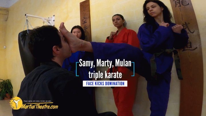 Martial Fetish - Samy, Mulan and Marty triple face kicks domination