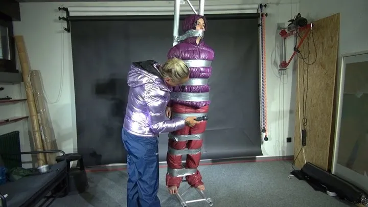Shinynylonartsbound - Aiyana and Ms Ungeniert in shiny nylon Down
