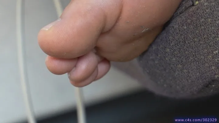 Footworshiplovers - Dirty foot fetish admiration, beauty barefeet sole with pieces of dirt and sweaty on seat, close-up feet fetish.