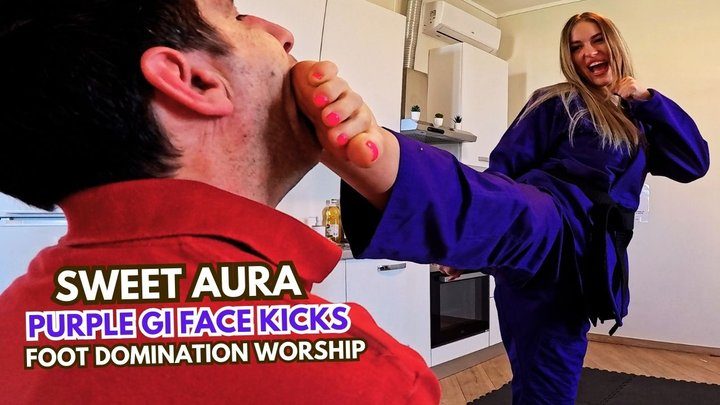 Martial Fetish - Sweet Aura purple gi face kicks foot domination worship