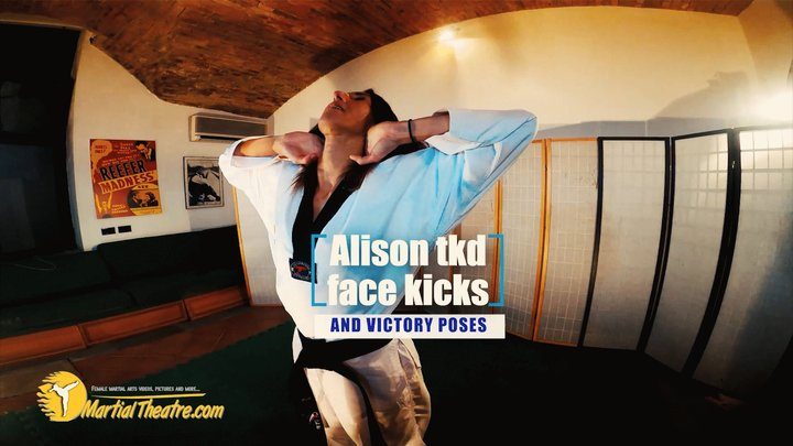 Martial Fetish - Alison tkd face kicks and victory pose