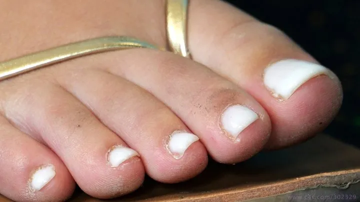 Footworshiplovers - Foot and sandals fetish admiration series, feet close-up, dirty toes and white polish nails