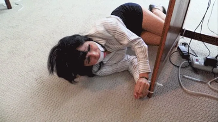 Bound Girdled And Gagged - d2509HANNAH-Secretary tied gagged and tucked away behind her desk