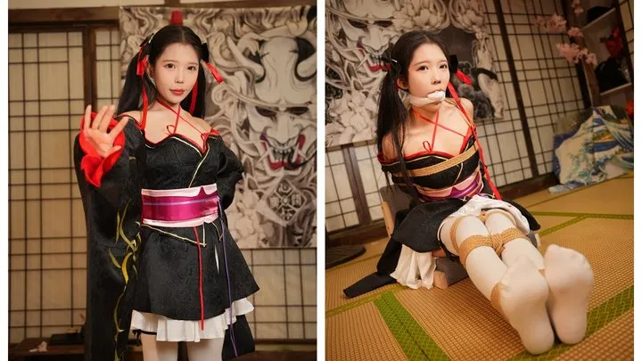 The Dream Of Bondage - ballgag struggling Unbreakable Machine-Doll cosplay rope bongage tight clogs white socks