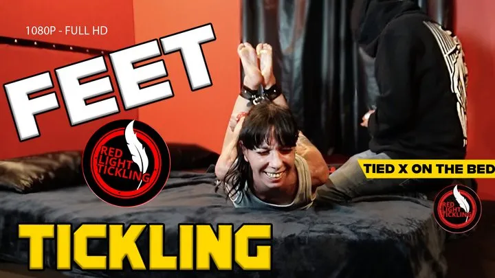 Red Light Tickling - First Time of MIA Hogtied and Tickled | Ticklish Girl Tied Up to the Bed, Oiled and Merciless Feet Tickled with Fingers, Brush and Glove | Intense Foot Tickling | 1080P FULL HD