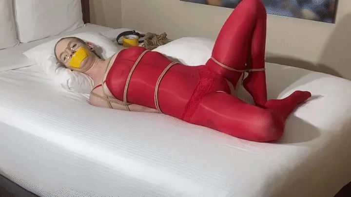 Bound And Gagged Damsels - Amy Quinn: Bondage in Red Pantyhose Bodysuit, Camera 2