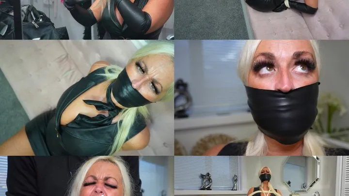 Muffled Screams - A game of cat and leather mouse with leather clad milf cally, bound and gagged (mp4)