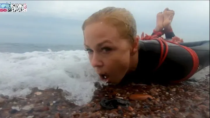 Kinky Splash - Hogtied in a Wetsuit – Rope Bondage Escape Challenge on the Beach - MP4