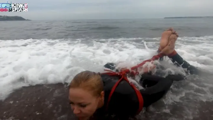 Kinky Splash - Hogtied in a Wetsuit – Rope Bondage Escape Challenge on the Beach - WMV