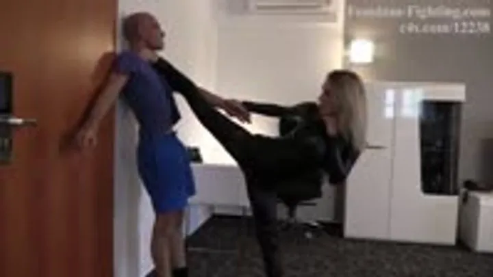 German Goddess Femdom Fighting - Lethal Blonde as Cat Woman in The Bad Ass Bodyguard beats up the intruder