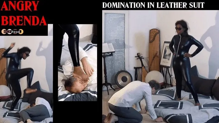 Angry Brenda Hcf Prod - EBONY GODDESS BRENDA MAKES FOOT DOMINATION, TRAMPLING AND KICKS IN LEATHER SUIT (480p)