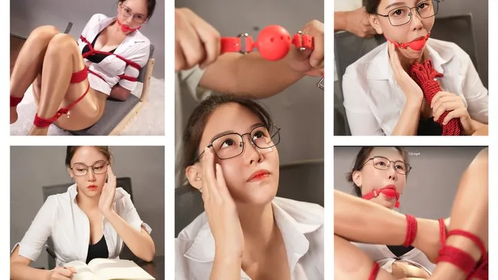 The Dream Of Bondage - ballgag struggling hogtied rope bongage tight Glasses spectacles stockings High heel teacher student role play