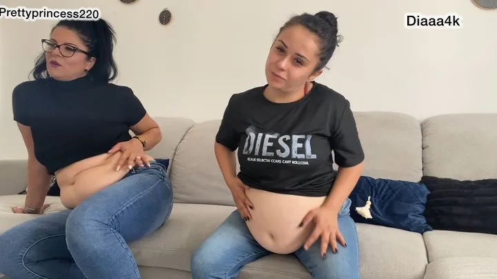 Farting Sniffer - 2 sexy girls playing with bellies and farting in jeans
