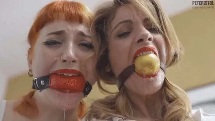 Pete Pystol Sexy Bondage And Feet - Secretaries Alba and Royal tightly ballgagged and bound, trying to escape
